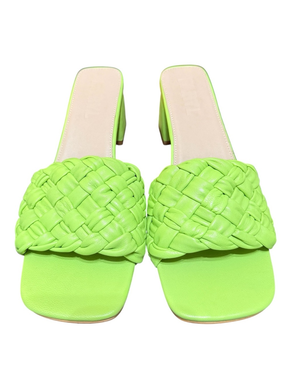 Farylrobin Pippe Lime Green Woven Leather Block Heel Sandals Women’s Size 14 NWO